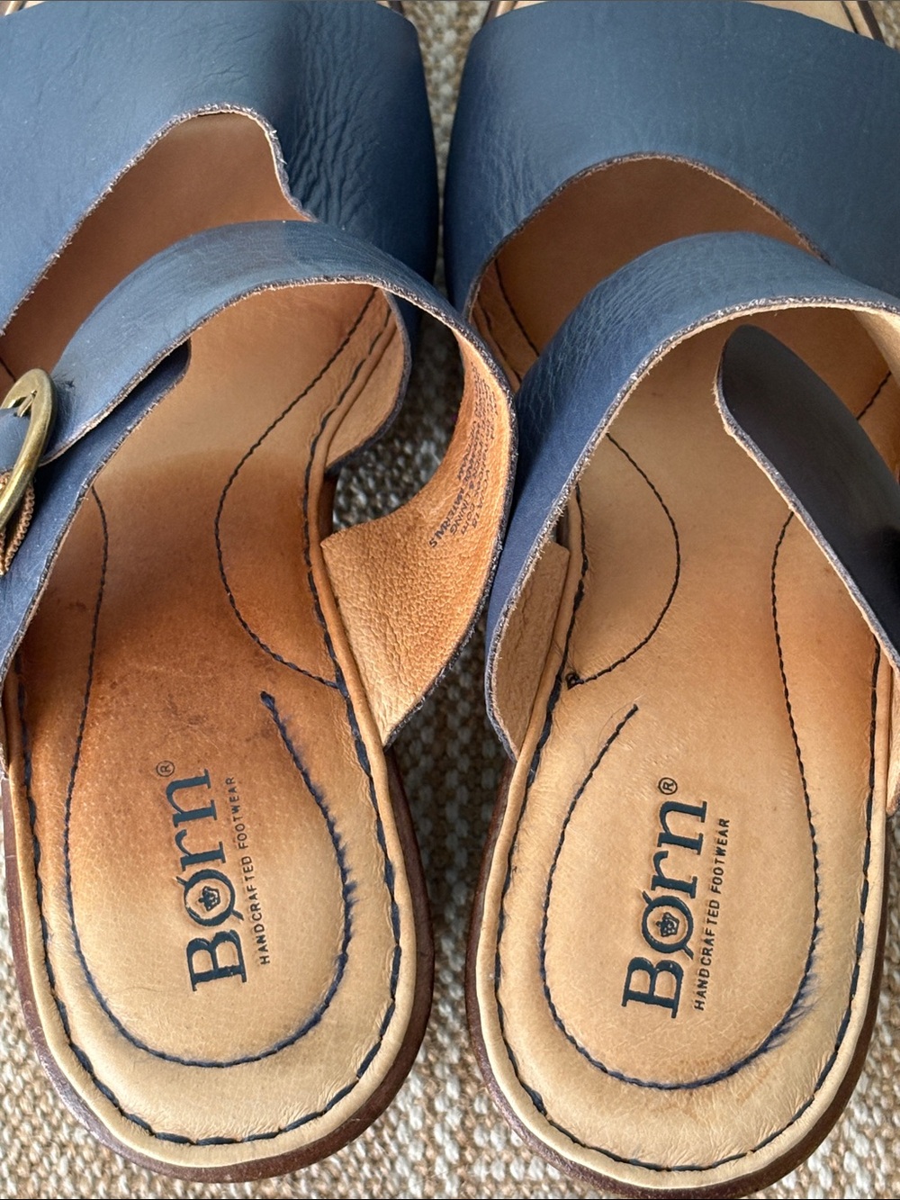 Born Navy Blue Leather Double-Strap Wedge Sandals; Adjustable buckles Size-8 - Picture 10 of 12